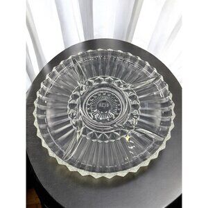 Vintage Indiana Glass Lotus Clear 4 part Divided Relish Plate with Dip Cup Space